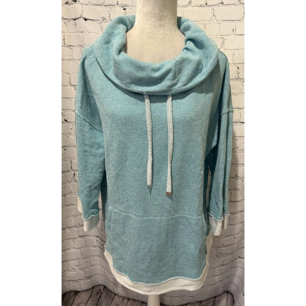 Soft Surroundings Women's Large Teal Terry Nautical Coastal Cowl Neck Sweater XL